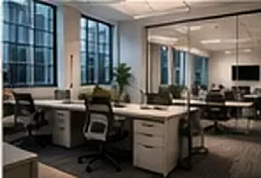 Modern office interior with desks and windows (illustrative image)
