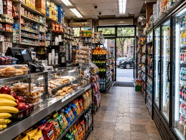 Bodega interior with stocked shelves (illustrative image)